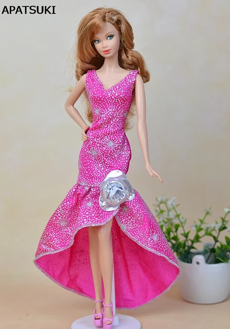 1 conjunto rosa vestido de festa roupas para barbie boneca puff manga saia  magro vestido feito à mão roupa para 1/6 fr dollhoues brinquedos -  AliExpress