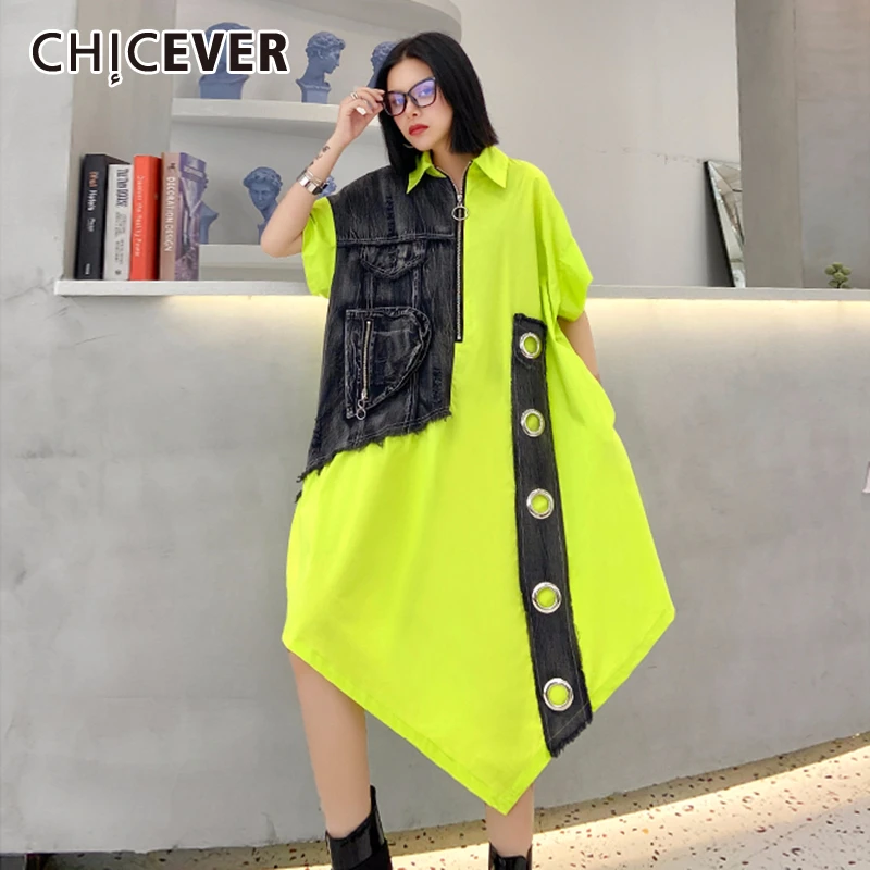 Женское джинсовое платье-миди CHICEVER свободное разноцветное платье с отложным