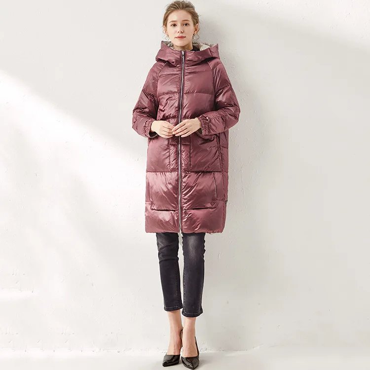 winters down jacket long down jacket dress spot in Europe and the United States reversible white duck down clothing