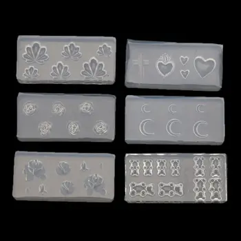 

6Pcs Handmade Stat Moon Cross Flower Bear Nail Art Silicone Mold Kit Nail Carving Mold Nail Art Templates Maincure Tools