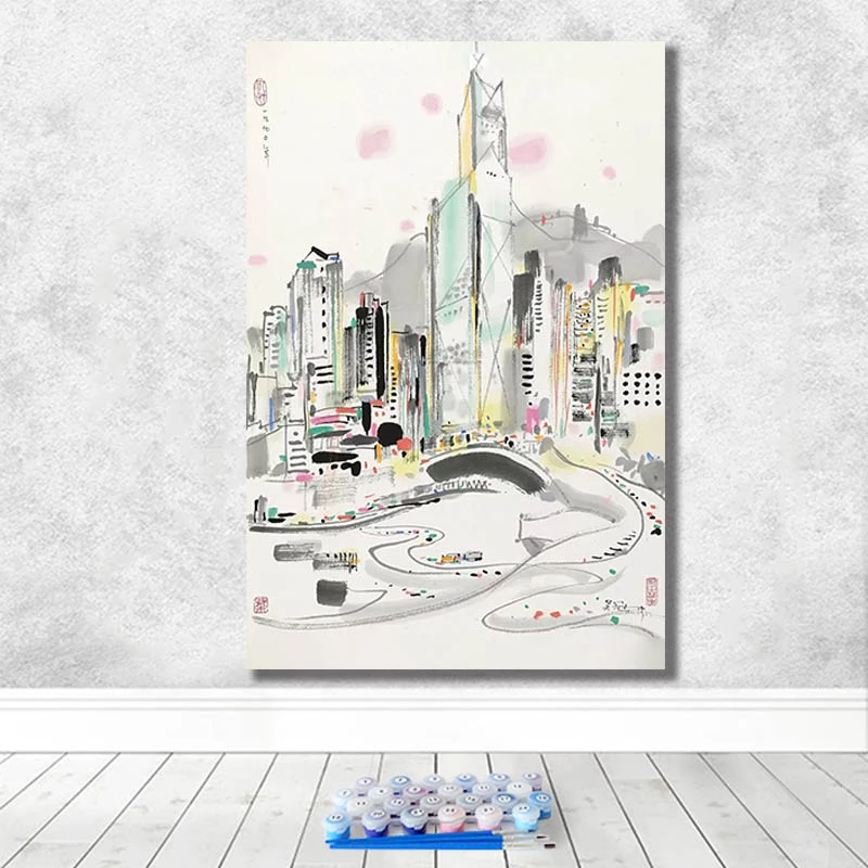Diy Рисование по номерам рисунок Versus инструментарий Рисование Wu Guanzhong художественная гостиная декоративная подвесная краска ing - Цвет: 10316