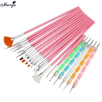 

Monja 20Pcs/Set Nail Art Acrylic UV Gel Extension Builder Painting Pattern DIY Drawing Rhinestone Bead Dotting Picking Brush Kit