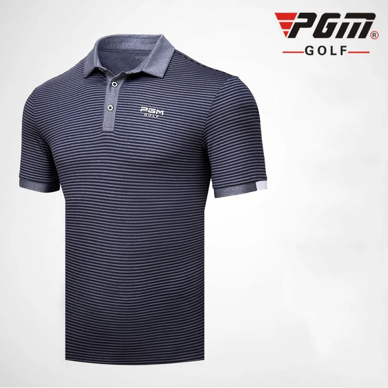 PGM Golf Polo рубашки для мужчин с коротким рукавом тренировочная футболка для мужчин Фитнес Футболка летняя полосатая футболка с отложным воротником Топы для бега футболка - Цвет: Серый