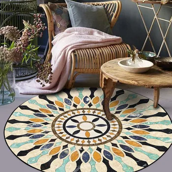 

Fashion Retro European Style Parquet Round Living Room Bedroom Stool Non-slip Mat Carpet