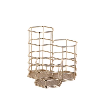 

Creative Metal Hexagon Combination Wrought Iron Pen Holder Nordic Multi-function Desktop Eyebrow Pencil Storage Bucket Decorativ