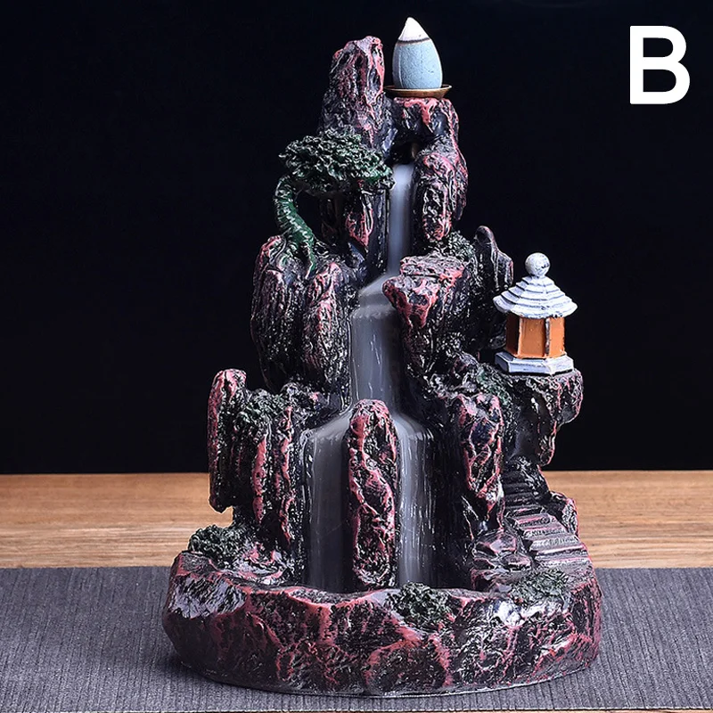 Waterfall Smoke Backflow Incense Holder LED Light Type Hotel Home Decor@LS