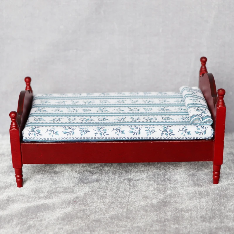 M02-X047 children baby gift Toy 1:12 Dollhouse mini Furniture Miniature rement Vintage European brown single bed 1pcs