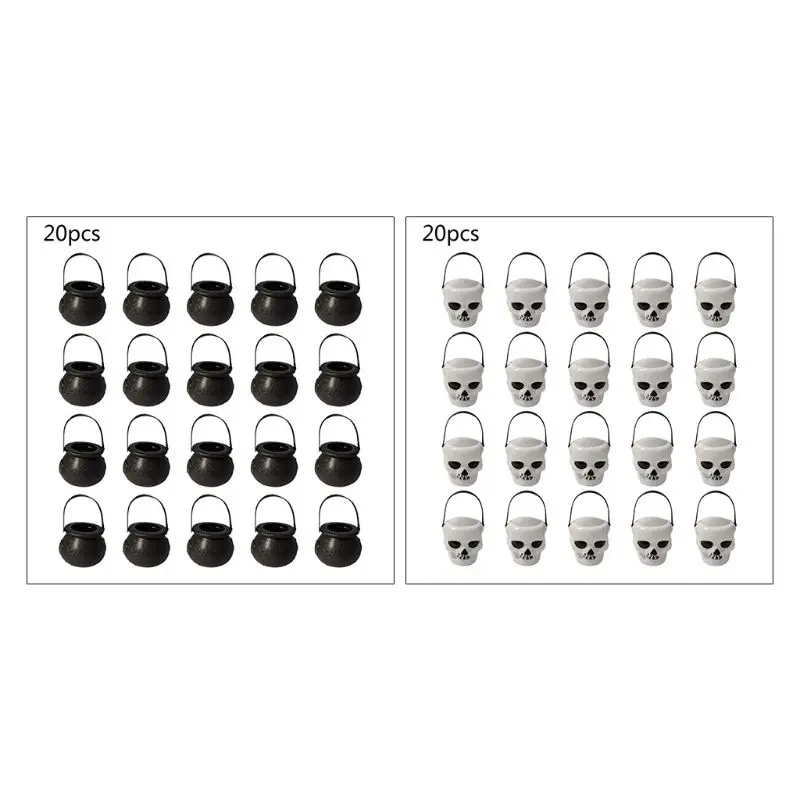 20 pcs Mini Candy Kettles Witch Skeleton Cauldron Holder Pot for Halloween | Дом и сад