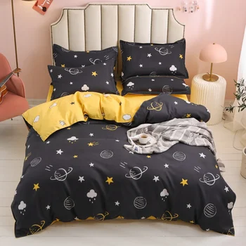 

cartoon Space print bedding set duvet cover bed sheets and pillowcases thick and heavy bed linen for home queen king single size