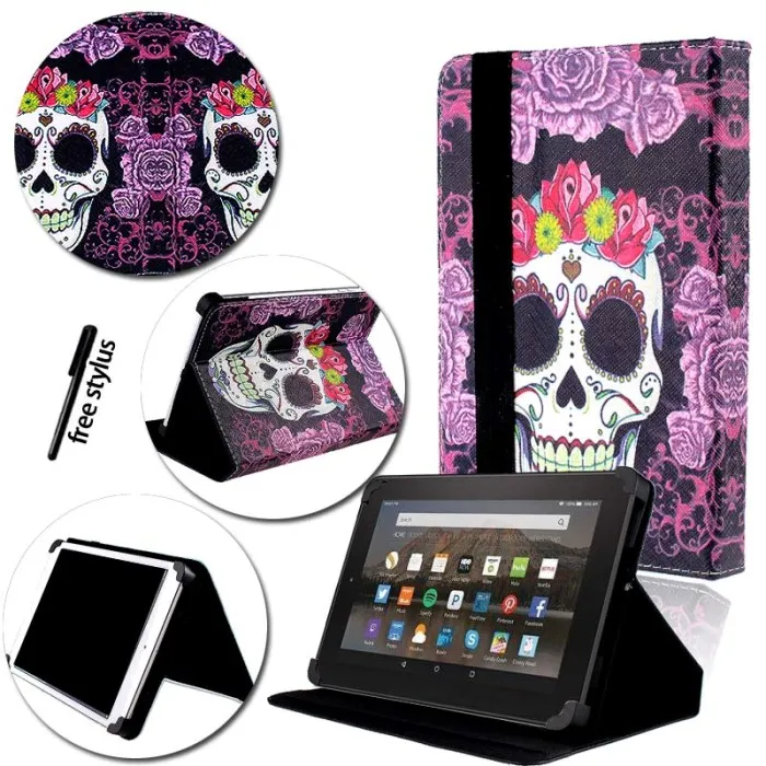 Purple Skull KK&LL для Amazon Fire HD 10(7th/5th поколение, / выпуск) кожаный Смарт-планшет стенд Чехол-книжка+ Bluetooth клавиатура - Цвет: Purple Skull