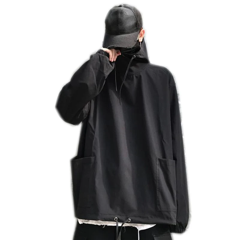 Spring Men Streetwear Pocket Cargo Hooded Jackets Coat Mens Harajuku Oversized Windbreaker Male Hip Hop Bomber hoodie