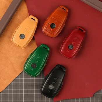 

Leather Car Key Cover for Mercedes Benz E Class W213 W205 E200 E260 E300 E320 AMG CLA 2018 2019 2020 Remote Fob Case Auto