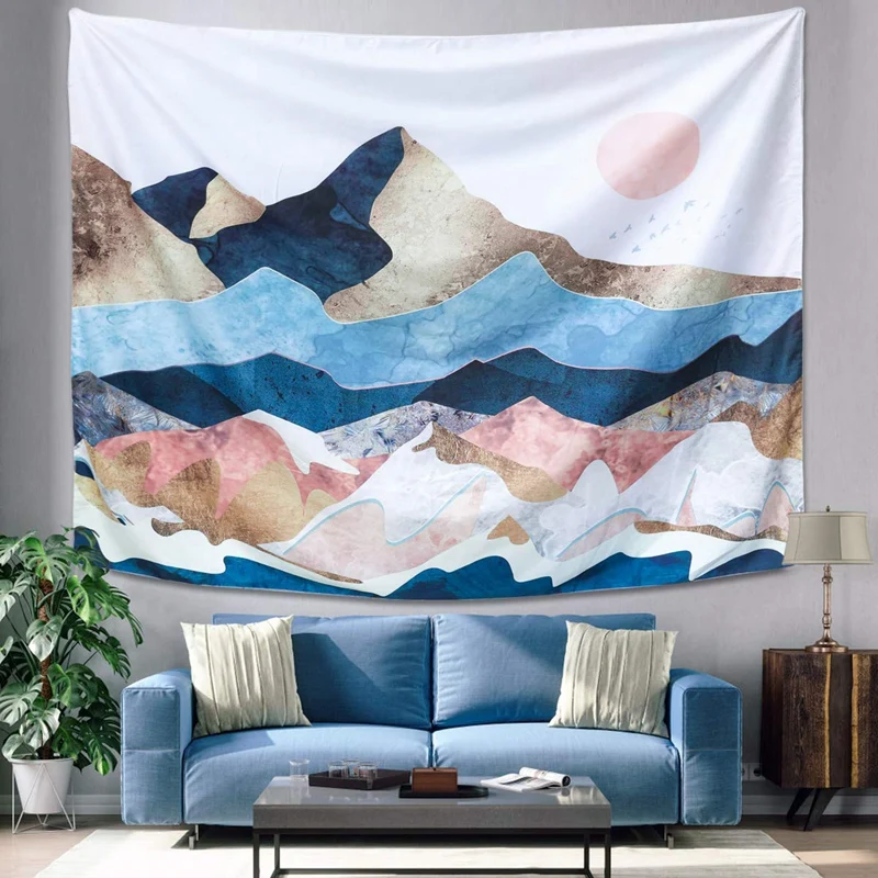 

Mountain Sunset Tapestry, Color Mountain Wall Hanging Tapestry, Sunset Nature Landscape Art Wall Hanging, Mural for Bedroom, Liv