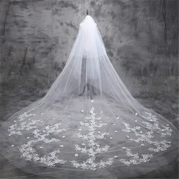 

1PCS Bride's Wedding Head Yarn Rice White New Lace 5 M Long Head Yarn Trailing Petals Wedding Veils