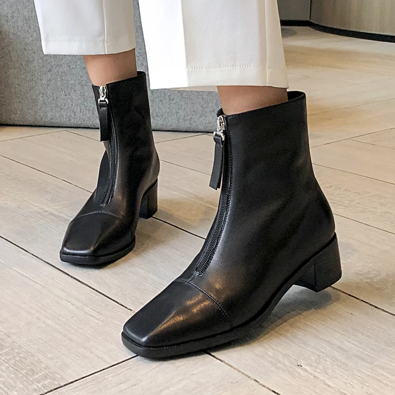 

Women's genuine leather front zip ankle boots low heel comfortable autumn boot fashion short booties high quality boots shoes