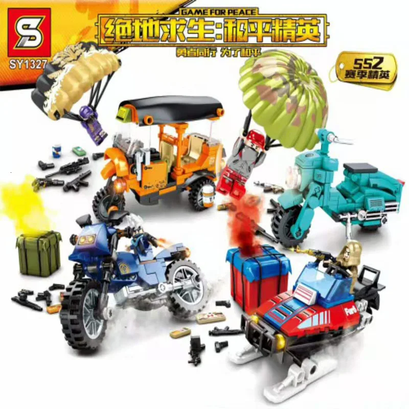 

New 541pcs PUBG Vehicles Motorcycle Building Blocks With Figures Weapons Compatible Legoingly Military Army SWAT City Toys Gifts