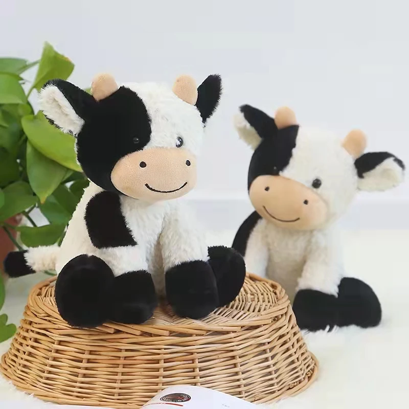 

23cm Cute Sitting Milk Cow Cartoon Plush Toy New Design Lifelike Cattle Plushie Doll Kawaii Room Decor Stuffed Toys For Children