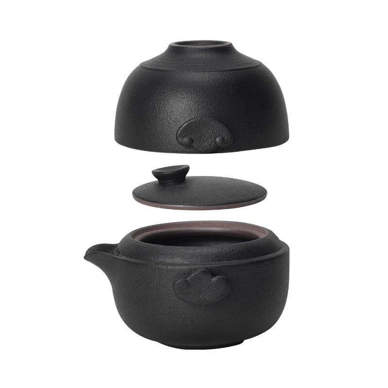 Черный Японский чайный сервиз, черный, keramische theepot thee kopjes een thee sets, кунг-фу Рейзен, набор чайников gaiwan, посуда для напитков - Цвет: Черный