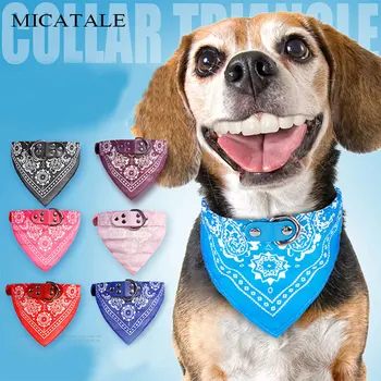 

MICATALE Adjustable Dog Bandana Jacquard Print PU Leather Neckerchief Pet Supplies Soft Cute Cat Puppy Small Dog Collar Scarf