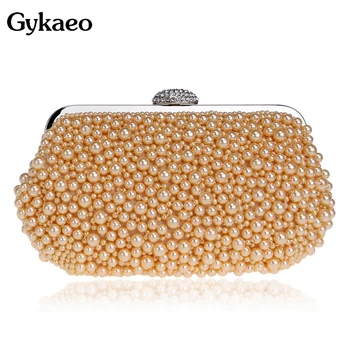 

Gykaeo Ladies Pearl Dinner Frame Evening Clutch Bag Women Luxury Banquet Beading Chains Shoulder Bags Female Small Messenger Bag