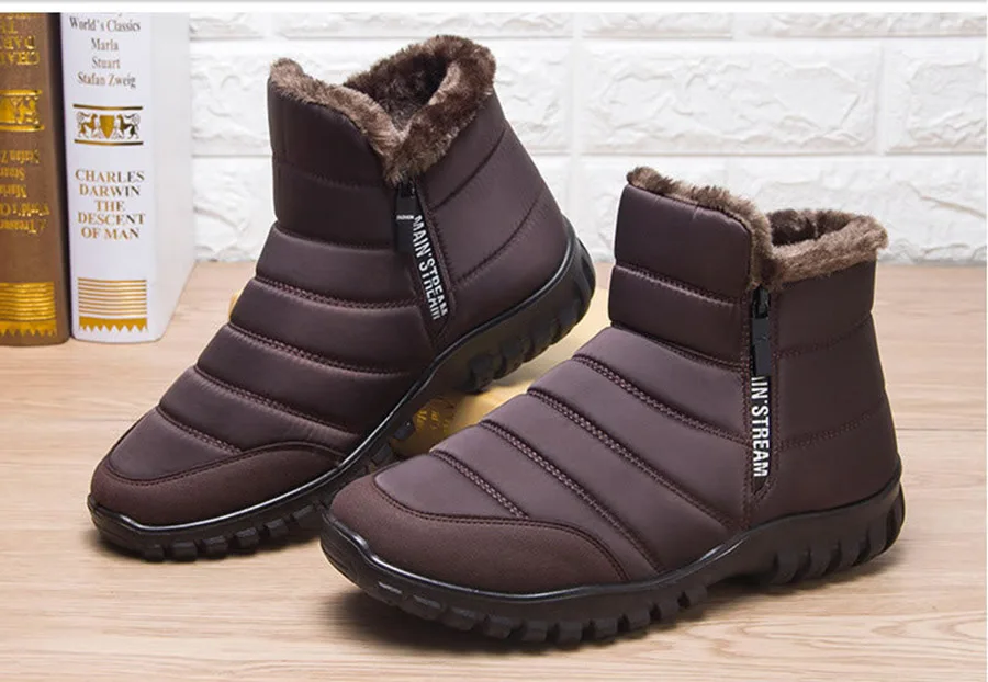 Winter Men's Waterproof Ankle Snow Boots with Non-Slip Soles - true deals club