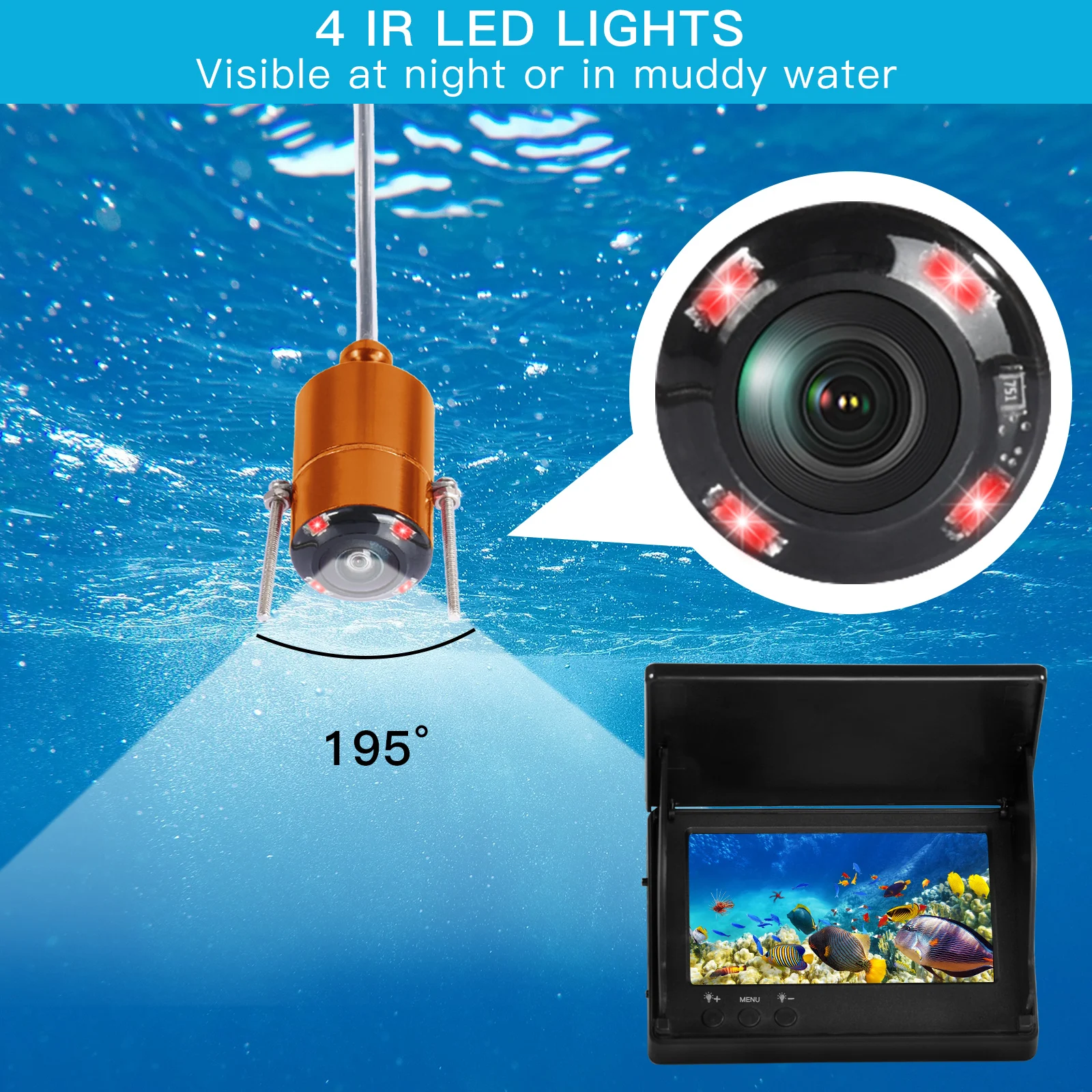 HD Fish Finder Underwater 30M Fishing Camera Rechargeable Water Depth Echo Sounder Fishing Instrument Equipment Fishfinder