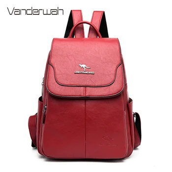 

Kangaroo Brand Fashion Backpacks for Teenage Girls Women's PU Leather Backpack School Bag Casual Large Capacity Travel Backpack