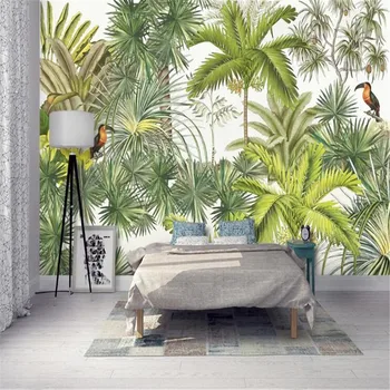 

Milofi custom 3D large wallpaper mural modern hand-painted coconut palm tree toucan background wall decoration painting