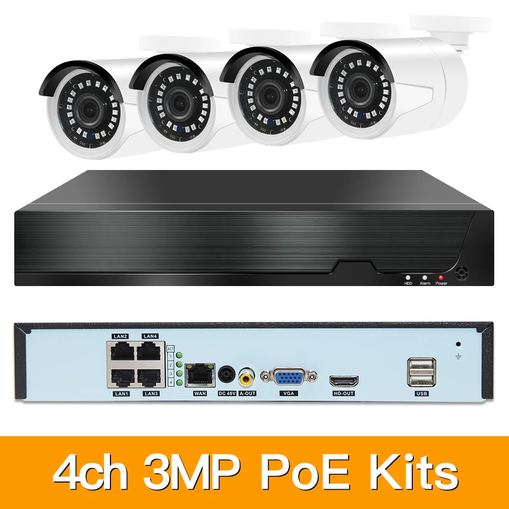 4ch 3MP POE Kits H.265 System CCTV Security PoE NVR Outdoor Metal Waterproof IP Camera Surveillance Alarm Video P2P P6Spro KITS