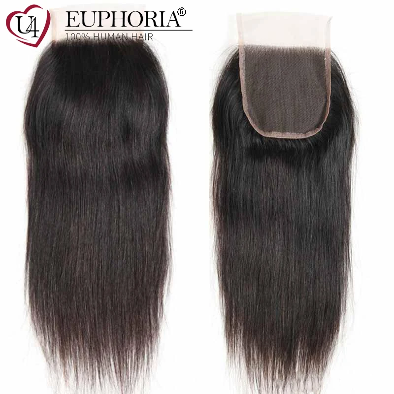 Brazilian Straight Human Hair 4x4 Lace Closure Free And Three Part Lace Closure Swiss Lace Non-remy Hair Euphoria