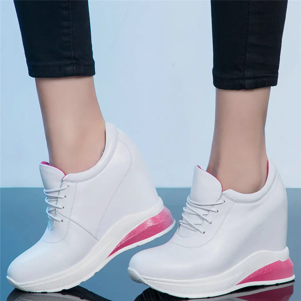 

Casual Shoes Women Lace Up Genuine Leather Wedges High Heel Ankle Boots Female Round Toe Fashion Sneakers Platform Pumps Shoes