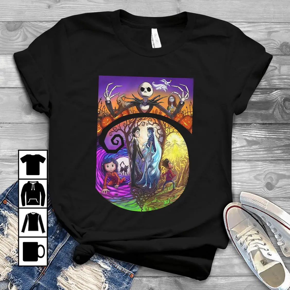 

Jack Skellington Coraline T Shirt Printed T-Shirt Men'S Short Sleeve O-Neck T-Shirts Summer Stree Twear Top Tee Plus Size