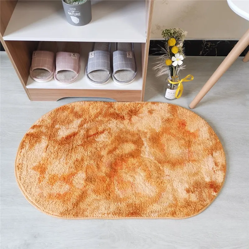 Tie-dyed orange Современный окрашенный ковер для ванной овальной формы, коврик для ванной, утолщенный Противоскользящий коврик для ванной комнаты, полиэстеровый пушистый дверной коврик для ванной комнаты - Цвет: Tie-dyed orange