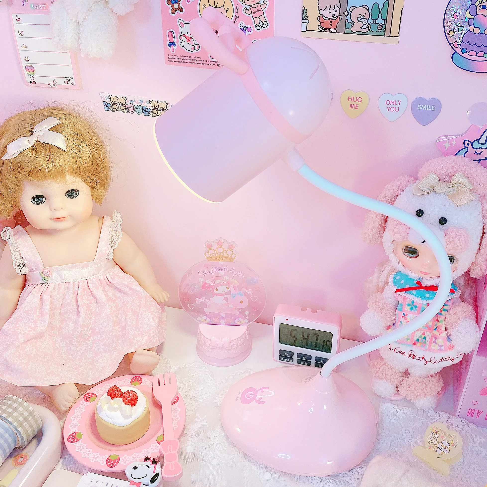 Cute Pink Antlers Desk Lamp with Night Light Touch switch Dimmer Rechargeable Battery Desk Light US