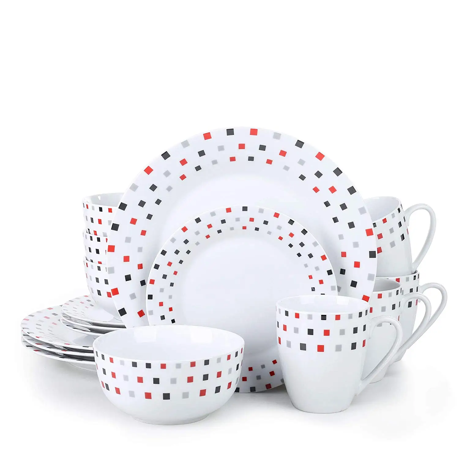 

VEWEET ADA 16-Piece Porcelain Ceramic Tableware Dinnerware Set with 4*Dinner Plate,Dessert Plate,Cereal Bowl,380ML Mug Set