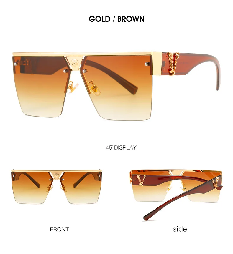 Fashion Luxury Brand Oversized Square Sunglasses Men Vintage Metal Big Frame One Lens Retro Sun Glasses UV400 Lentes De Sol Muje raybans women