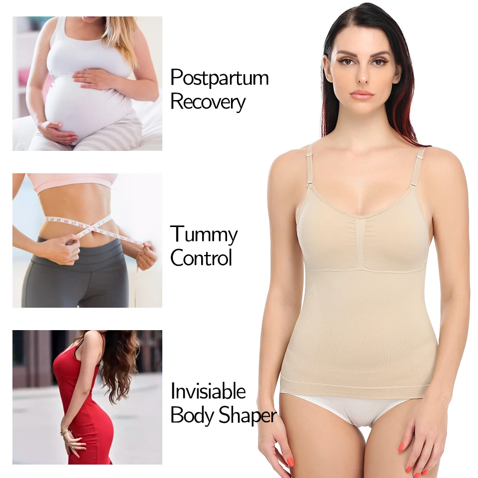 Women Shapewear Tops Tummy Control Camisoles Built In Bra Tank Top Slimming Underwear Waist Trainer Vest Body Shaper Shirts