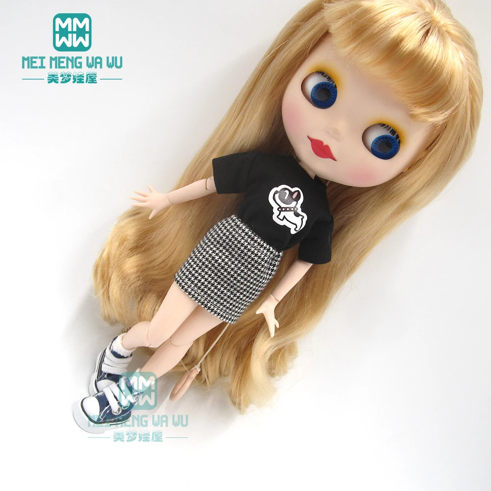 1 шт., одежда Blyth Doll, Модная белая футболка, клетчатое платье для Blyth, Azone OB23 OB24, аксессуары для кукла 1/6