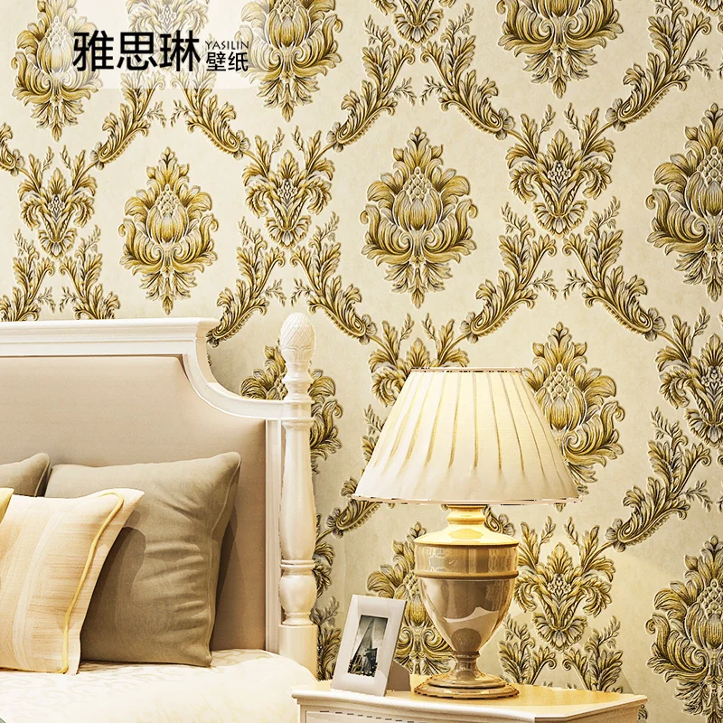 High quality European Damascus wall paper 3D luxury living room bedroom home decor TV background non-woven wallpaper