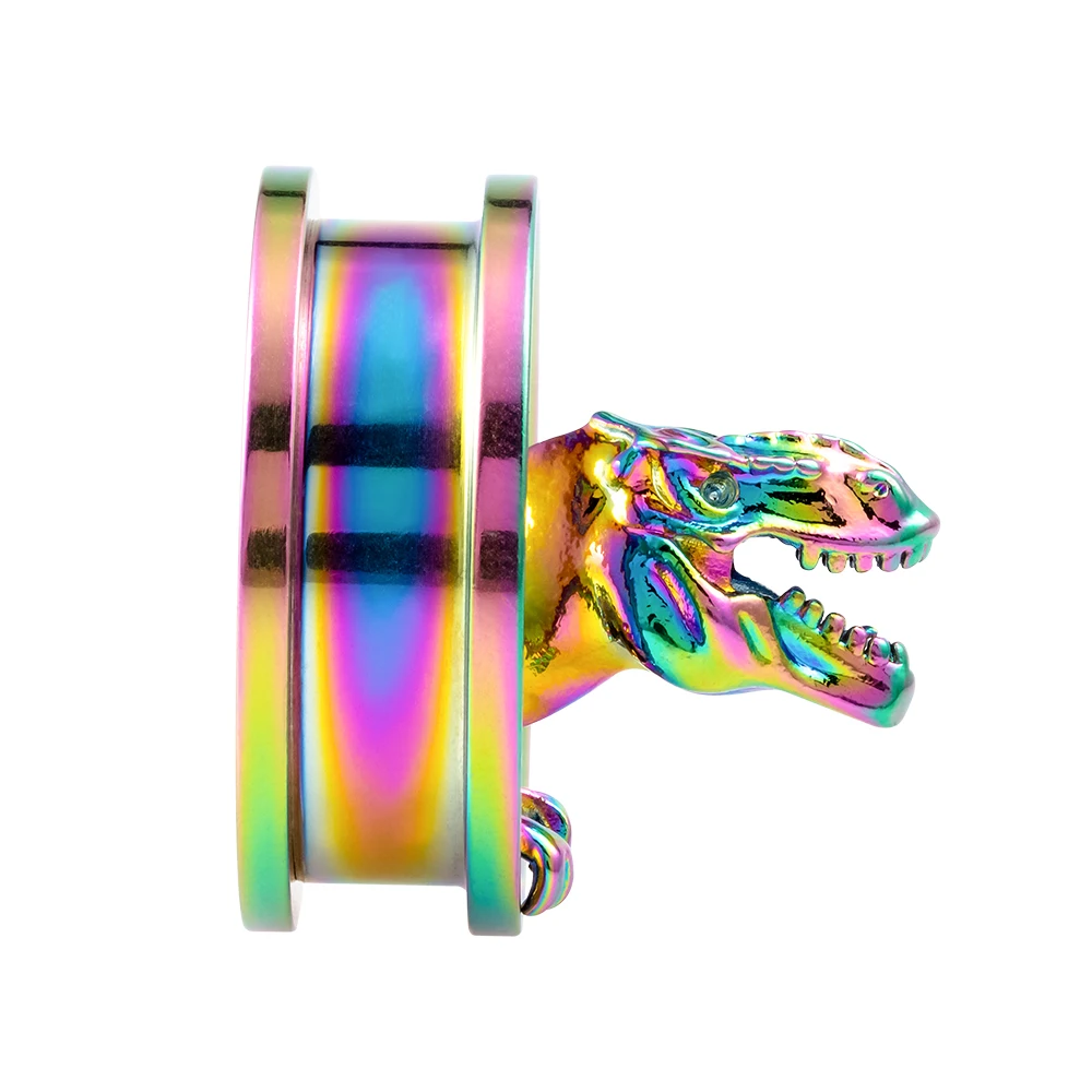 LIZD Tyrannosaurus Flesh Tunnel Ear Gauge Stretcher Plug Jewelry Rainbow 3D Dinosaur 