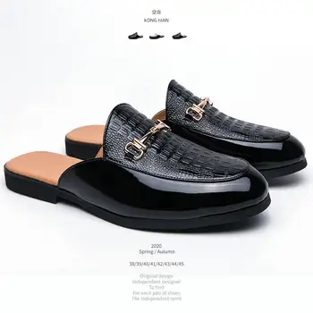 

New men's pointed shoes, shoes drag two wear personality casual shoes, patent-leather cool surface trend shoes, fashion stripes