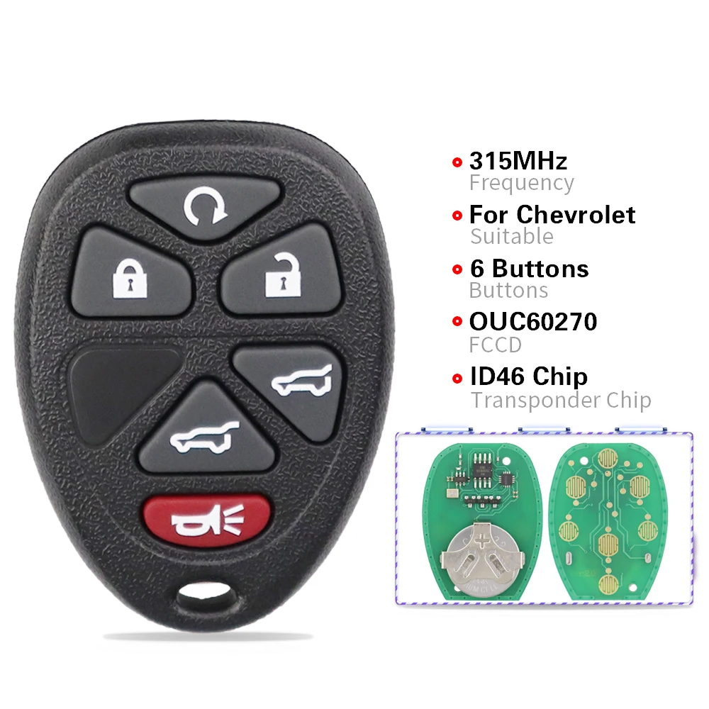 YIQIXIN 315 Mhz Fernbedienung Auto Schlüssel 6 Tasten Für Chevrolet Suburban Tahoe GMC Yukon Für Buick Cadillac Hummer H3 Fob FCC ID OUC60270 – Detail 4