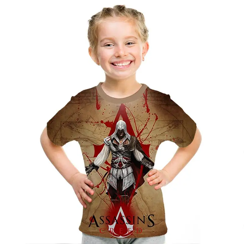 Assassin's Creed/детская одежда для активного отдыха с 3d принтом, приталенная рубашка для мальчиков и девочек, Детская футболка с короткими рукавами, 3D