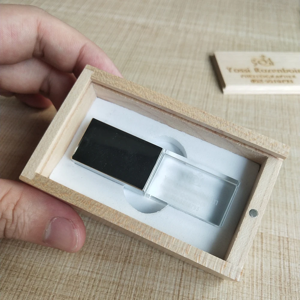Кристалл с логотипом заказчика; USB флэш-накопитель USB 3,0 8 ГБ 16 ГБ 32 ГБ 64 ГБ с деревянной коробкой