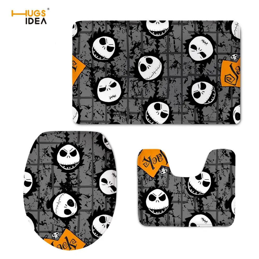 HUGSIDEA 3Pcs The Nightmare Befor Christmas Toilet Seat Cover and Non Slip Carpets Set Hotel Enter Bathroom Rugs Waterproof Mats HUGSIDEA 3Pcs The Nightmare Befor Christmas Toilet Seat Cover and Non Slip Carpets Set Hotel Enter Bathroom Rugs Waterproof Mats