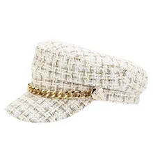 New Fashion Vintage Women Autumn Winter Classical Cap Chain Navy Hat Outdoor Flat Top Hat Adjustable Cap Casual Women Hat #T1P