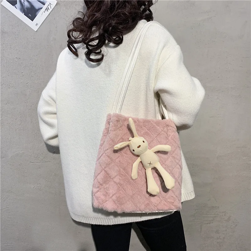 

Cartoon-Style Large-Volume Class Handbag CHIC Casual Cute Plush Bag Women's 2019 Autumn New Style Shoulder Bag
