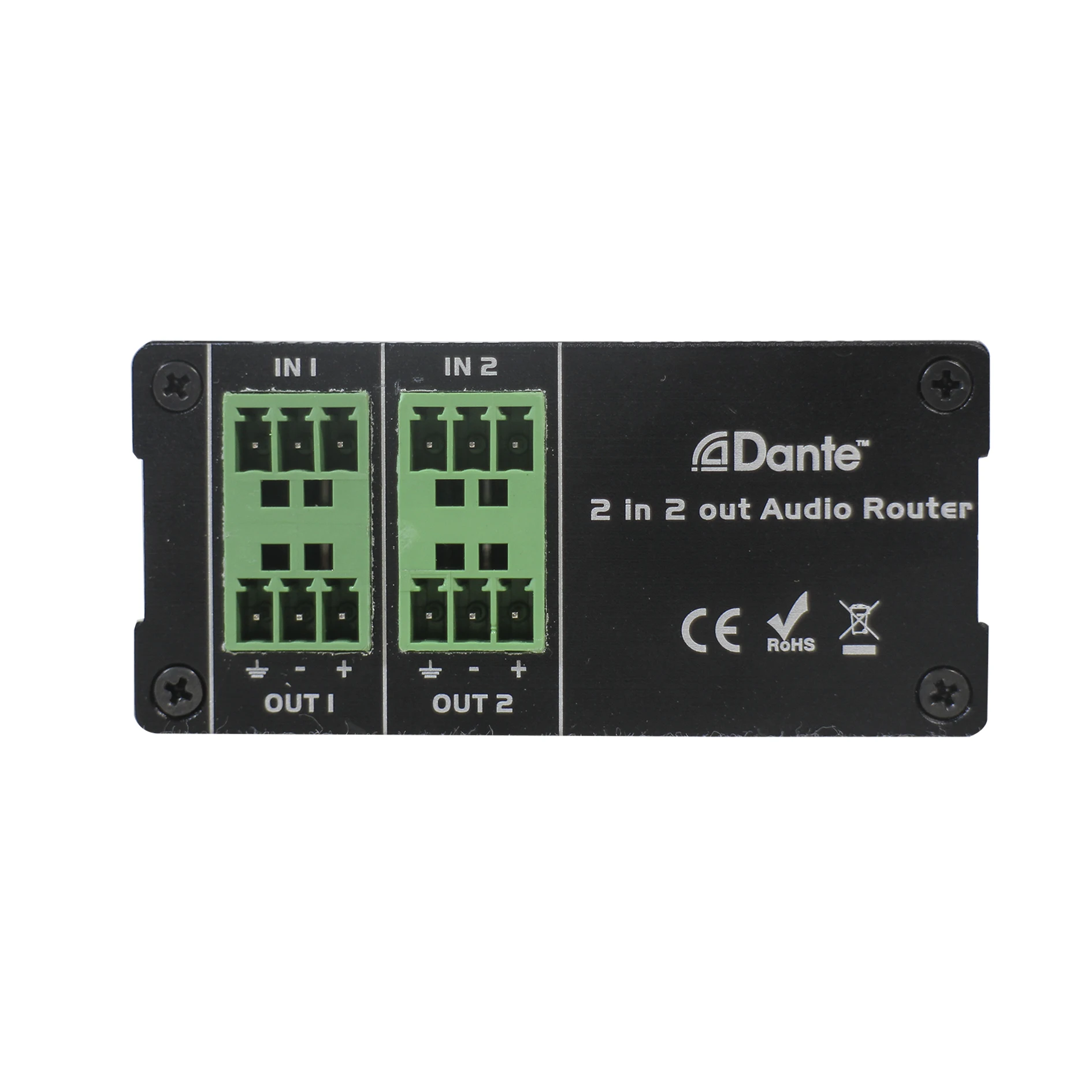 Dante Audio 2 In 2 Out Mini IP Network Transmitter/Converter with Balanced MIC/AUX, Supporting 12VDC or PoE Supply