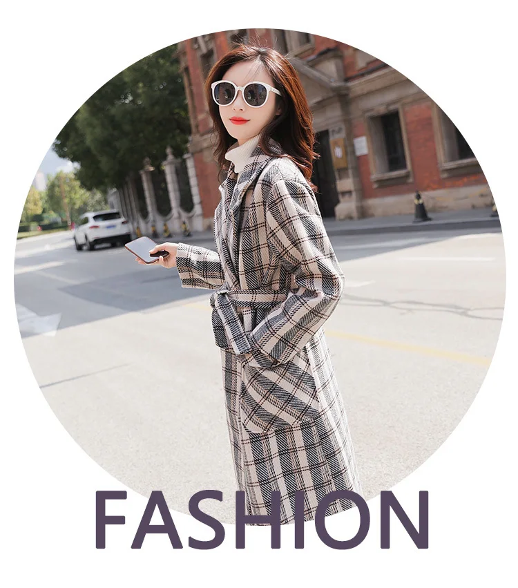 Зимнее пальто женское клетчатое выше колена с поясом свободное Manteau Femme Hiver Casaco Feminino Dames Jassen зимнее женское пальто