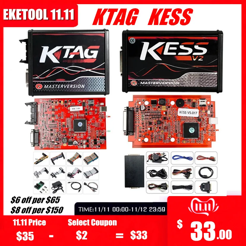 Meilleur En ligne rouge V2.47 KESS V5.017 V2 KTAG V7.020 V2.25 4LED aucun jeton OBD2 gestionnaire K TAG 7.020 KESS V2 maître ECU programmeur de mise à niveau